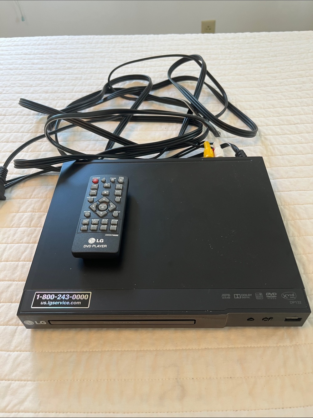 LG Black DP132 DVD Player with Remote and AV Cables
